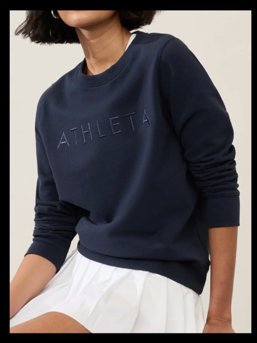 Athleta Navy Tonal Logo Crewneck Super Soft Sweatshirt Medium - Picture 2 of 7